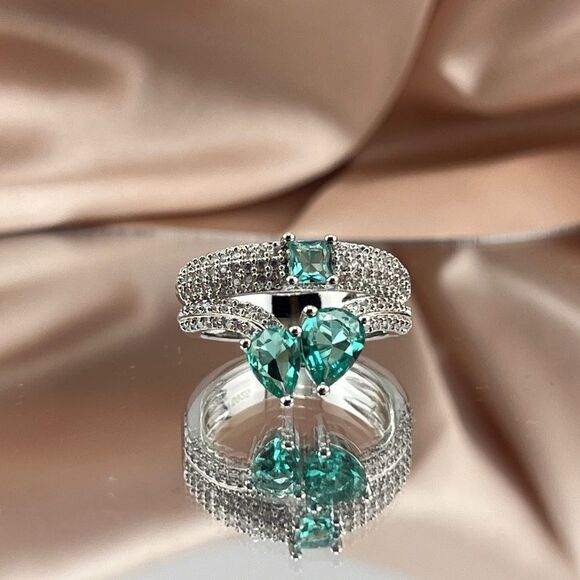 Sterling Silver Aqua Drop Ring - Picture 1 of 8